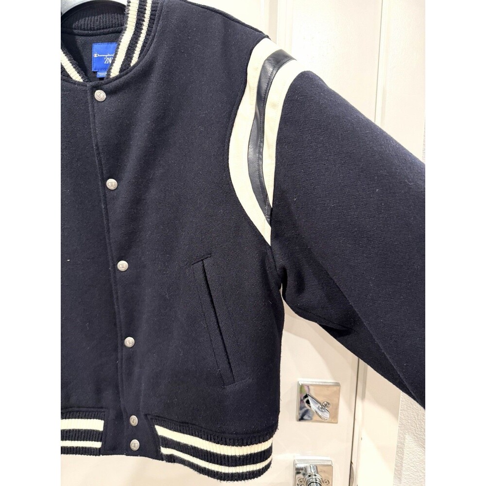 Zara x Champion Varsity Jacket Black Jagged Granite Peaks Class of 75 Size M - Picture 9 of 16